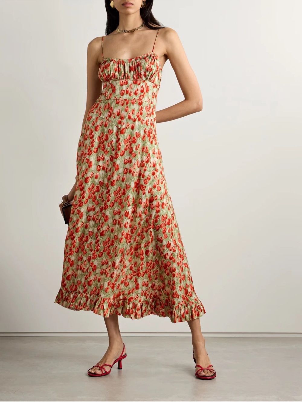 Doen Rosaria Floral Silk-Blend Midi Dress